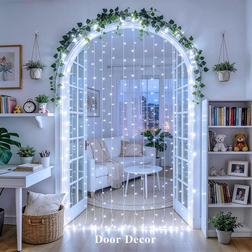 JMEXSUSS 200 LED Fairy Curtain Lights - Battery Operated & USB Plug In | Remote Control, 8 Modes, Waterproof for Wedding & Party Decor, White