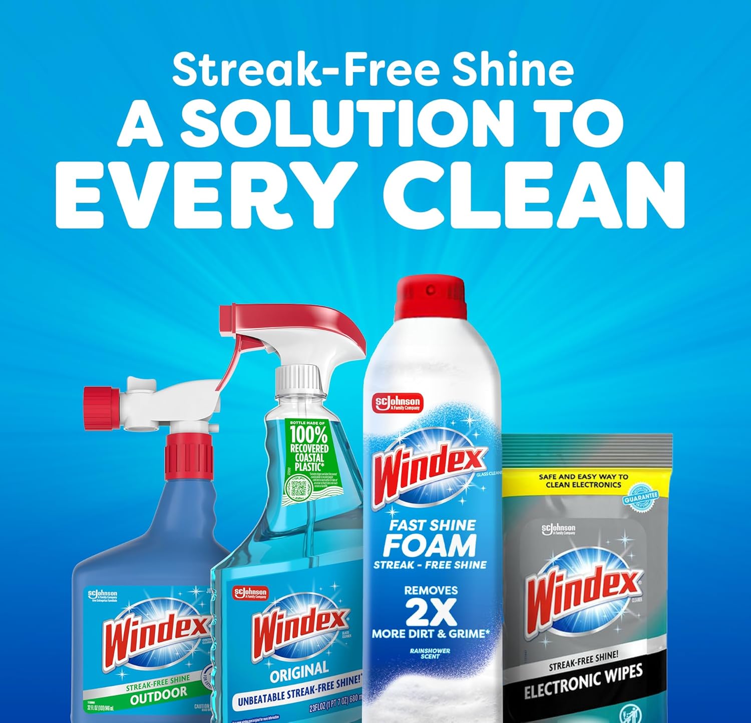 Windex Fast Shine Foam Glass Cleaner - Streak-Free Aerosol Spray for Windows, Mirrors & Counters | 19 oz