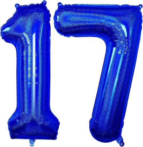 Big Mylar Number 17 Balloon - 40 Inch Navy Blue Birthday Decoration for Parties & Anniversaries
