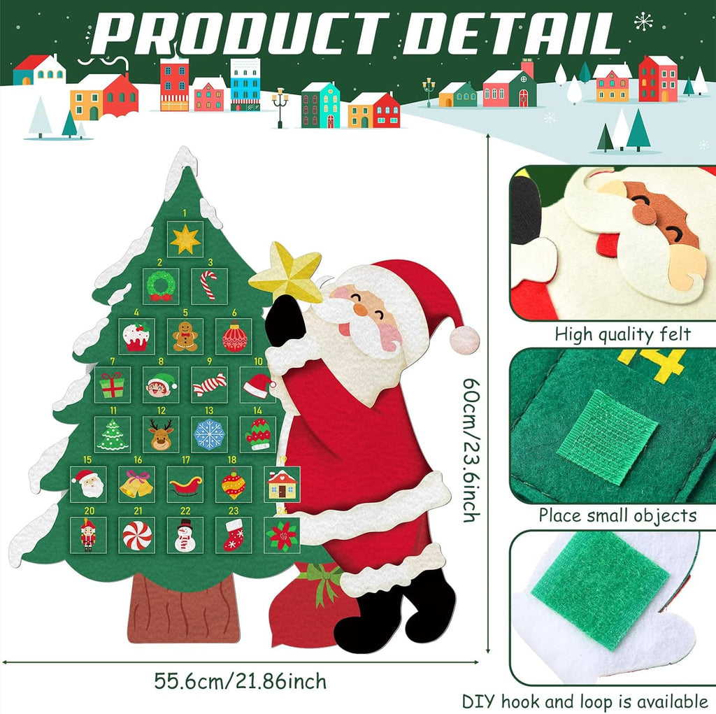 Watersay Christmas Tree Advent Calendar - Reusable Felt Countdown with 24 Pockets for Kids | Holiday Wall Decor
