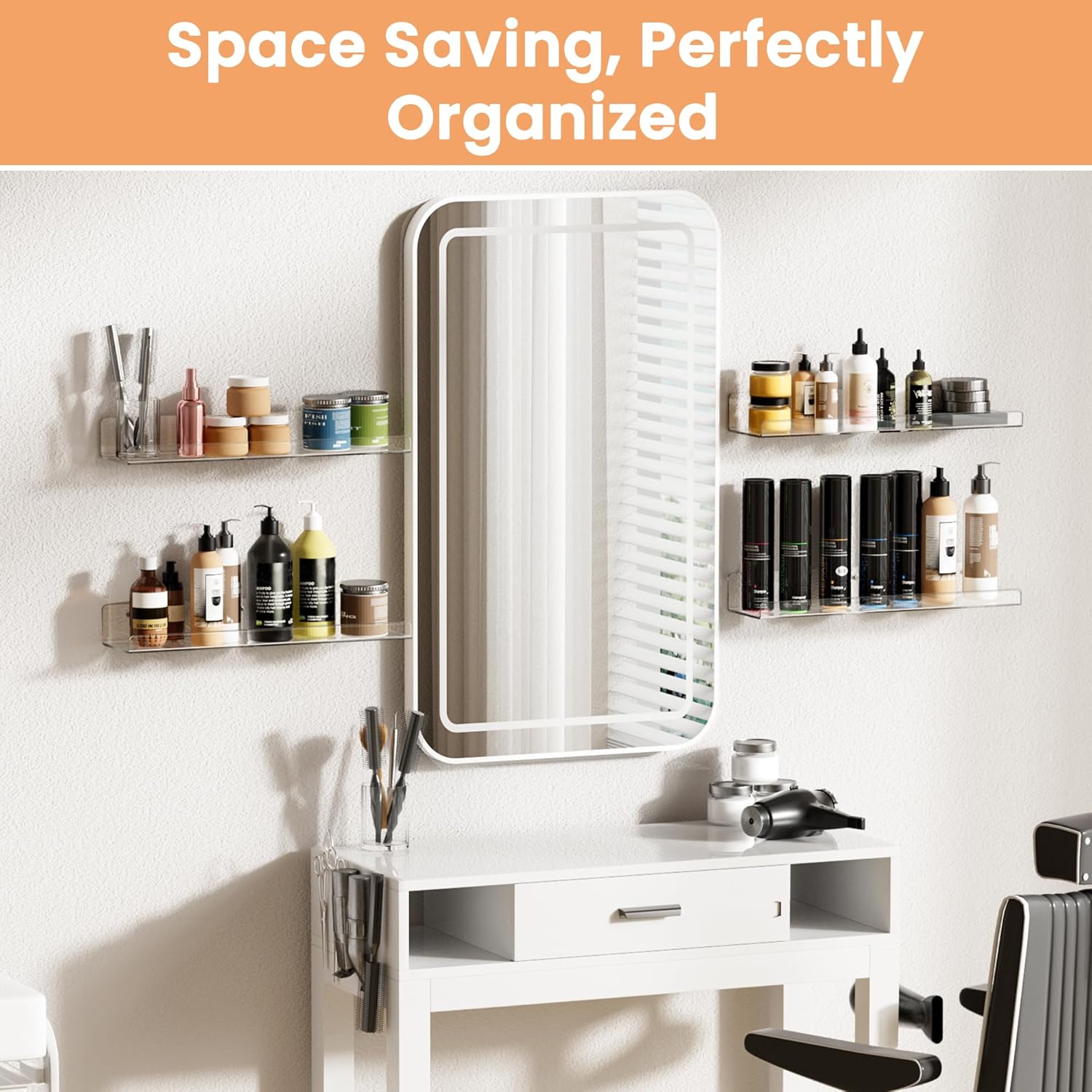 Upsimples Acrylic Floating Shelves - Versatile Wall Organizer for Bathroom, Bedroom & Living Room | Clear, 15" - 4 Pack