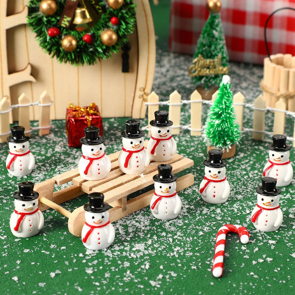 Skiennix Mini Snowman Figurines - 16 Pcs Christmas Ornaments for Winter DIY Crafts & Decor