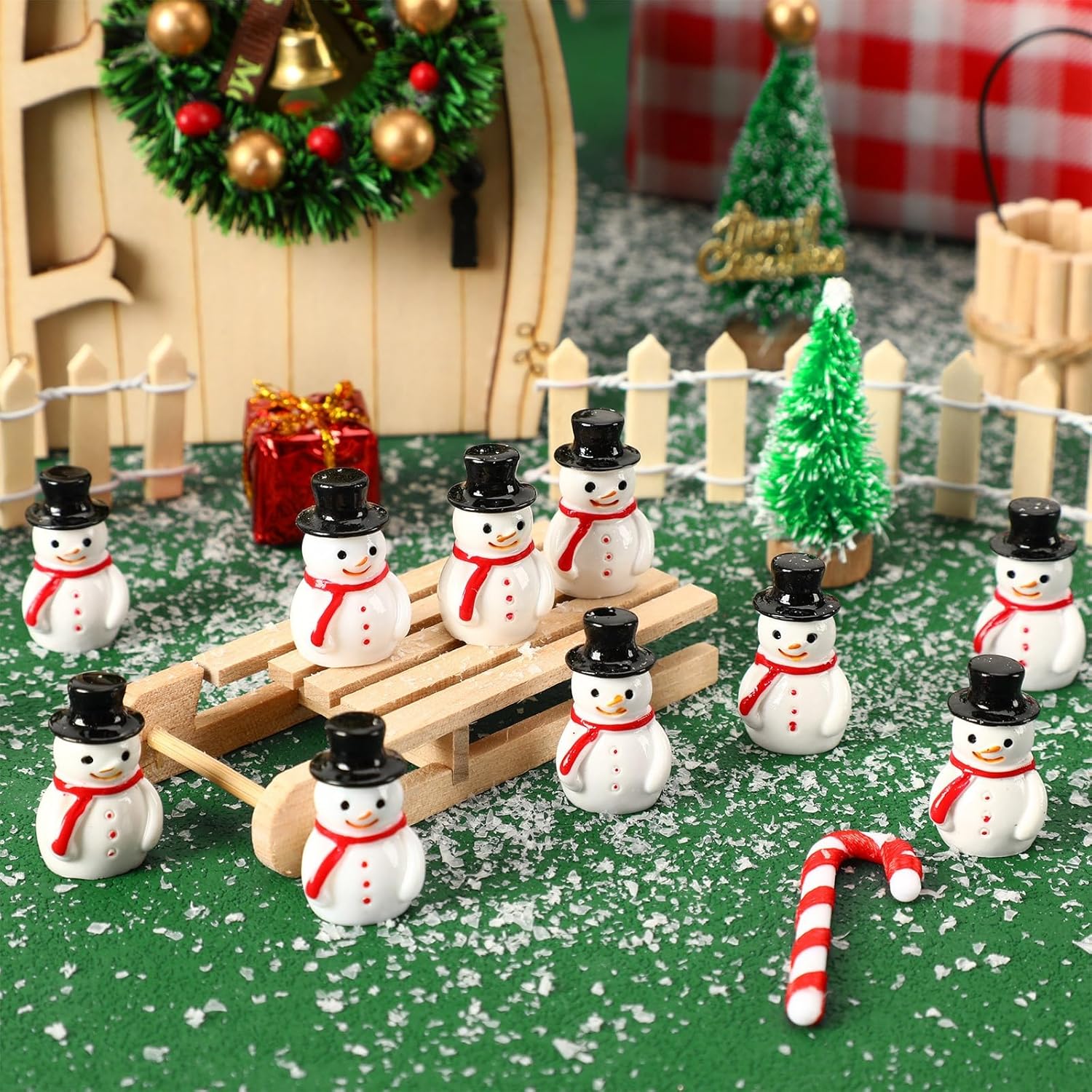Skiennix Mini Snowman Figurines - 16 Pcs Christmas Ornaments for Winter DIY Crafts & Decor
