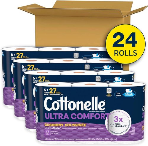 Cottonelle Ultra Comfort Toilet Paper - Cushiony Cleaning Ripples Texture | 24 Mega Rolls (108 Regular Rolls)