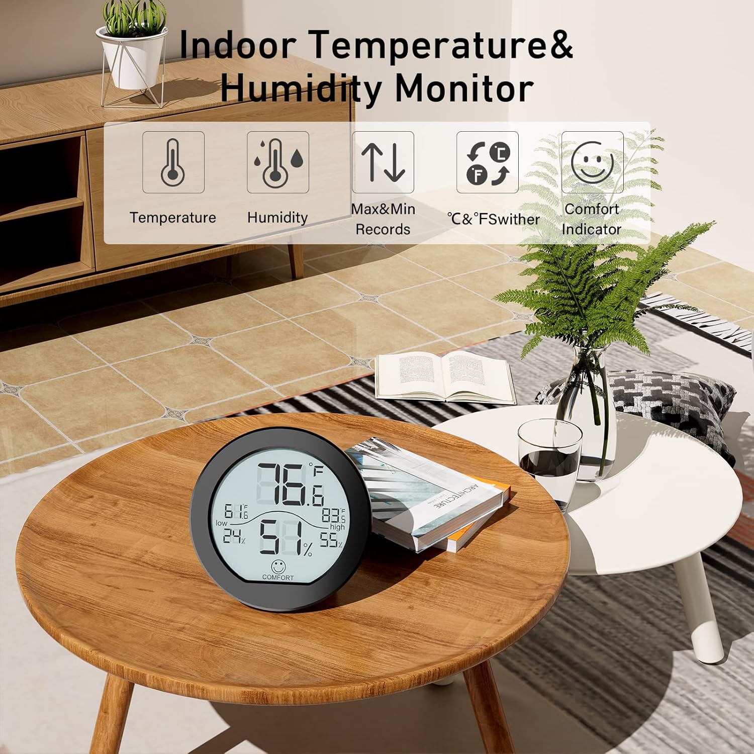 SECRUI Hygrometer Thermometer - Accurate Indoor Humidity & Temperature Meter | Black, 2 Pack