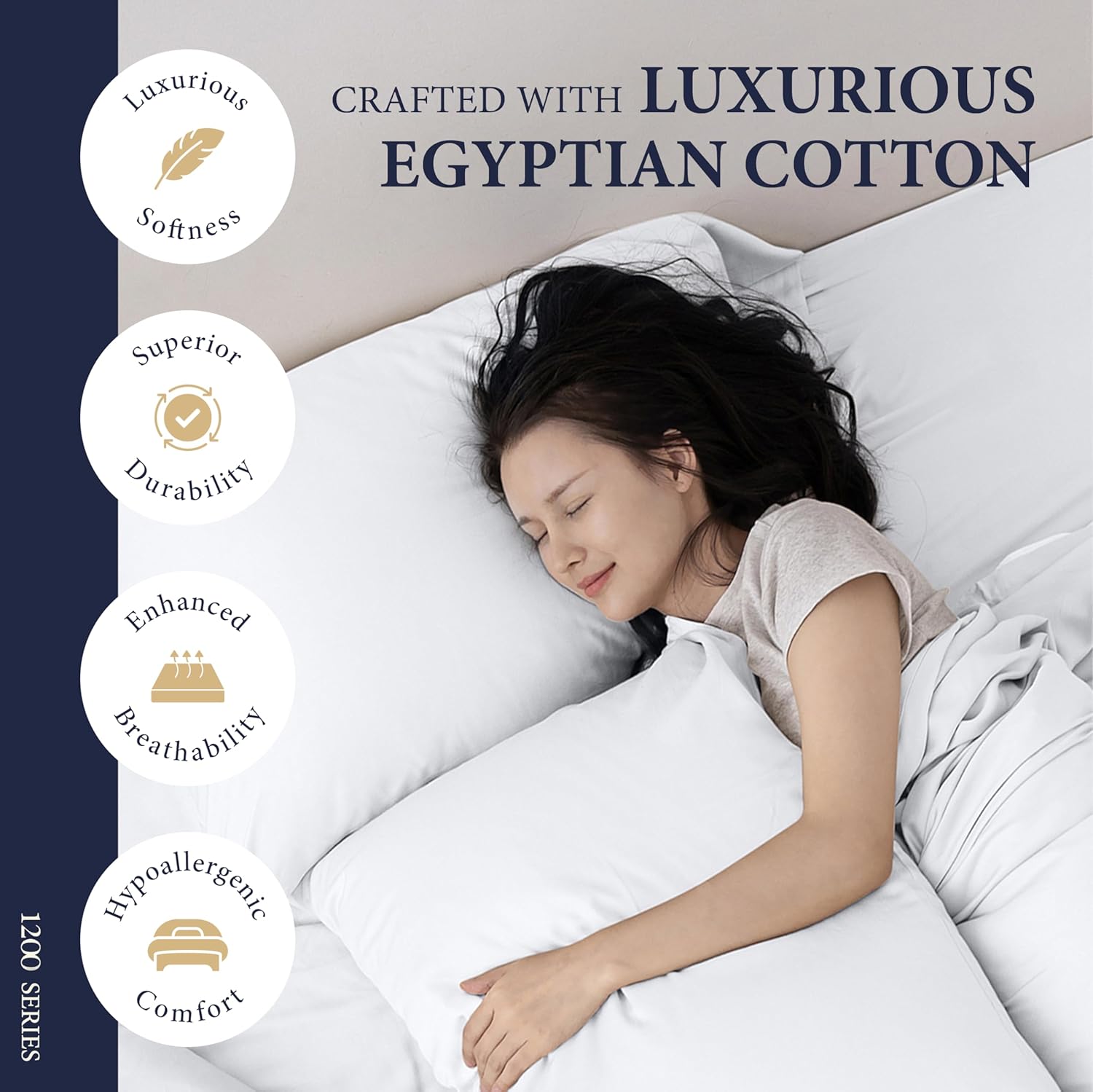 Signature Collection 100% Egyptian Cotton King Size Sheets Set - Luxury 1200 Series, Soft Cooling, 4 PC, White