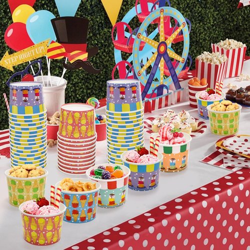 Cididu 210 Pack Paper Ice Cream Cups, 12 Oz Disposable Ice Cream Bowls, Party Dessert Snack Bowls for Hot or Cold Food, Food Grade Party Supplies Treat Cups for Yogurt Soup Fruits, Birthday Picnic