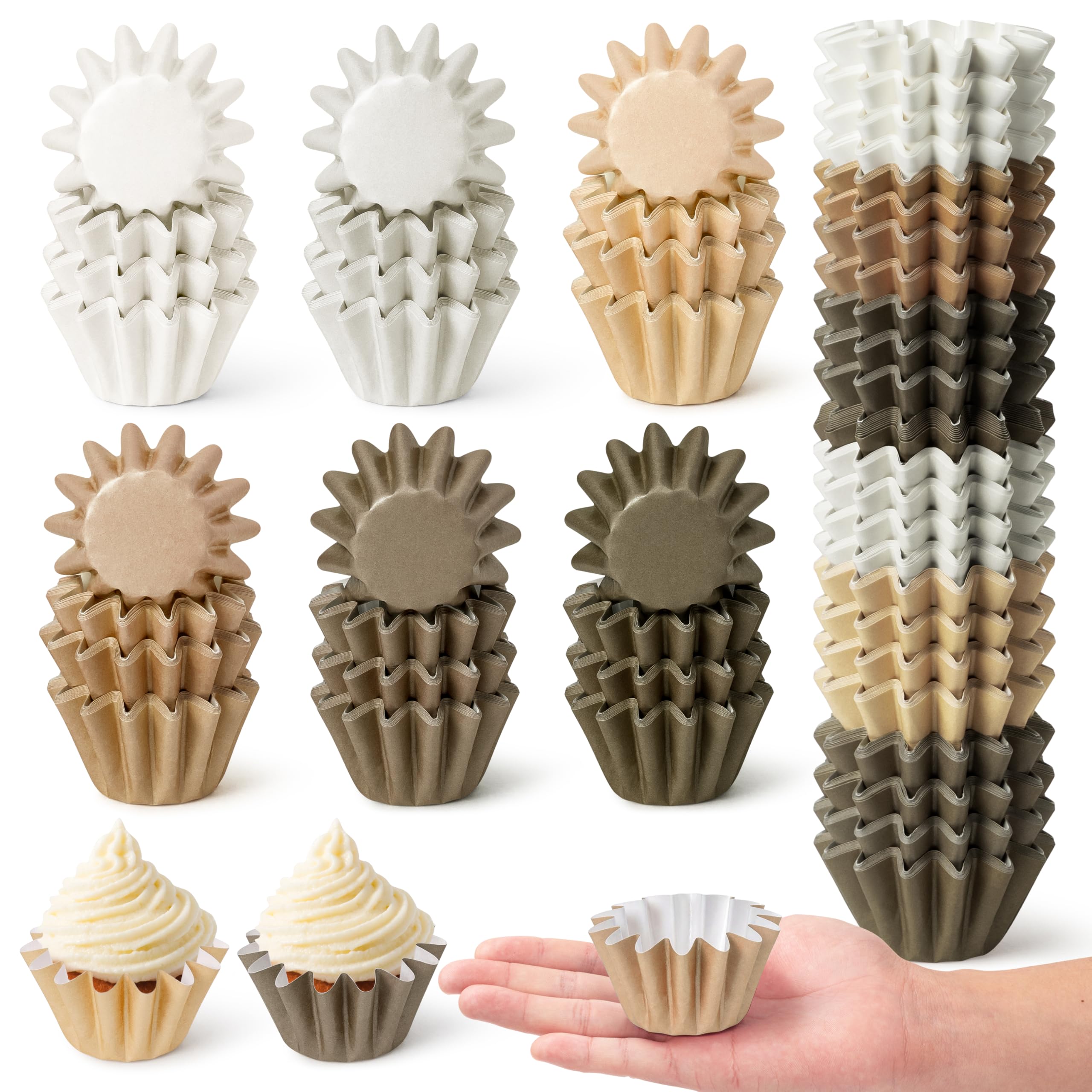 Mini Size Cupcake Liners - 240 Counts Coffee Tan Grease-Resistant Muffin Baking Cups, Bulk Brown Neutral Disposable Paper Cupcake Wrappers for Celebration Gathering Baby Shower Birthday Party Supplies