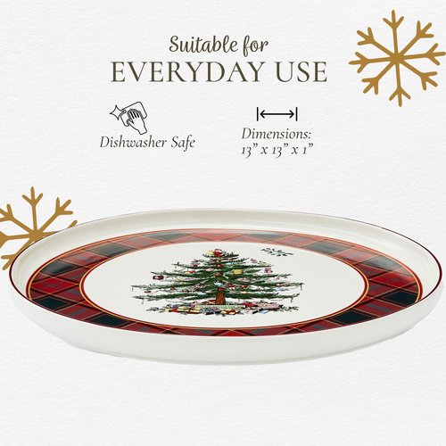 Spode Christmas Tree Lazy Susan - Tartan Plaid, Non Skid 360 Degree Rotation, Holiday Space Saver for Kitchen, Cabinet, Pantry, Rotating Spice Rack Organization for Easy Access, Festive Entertaining