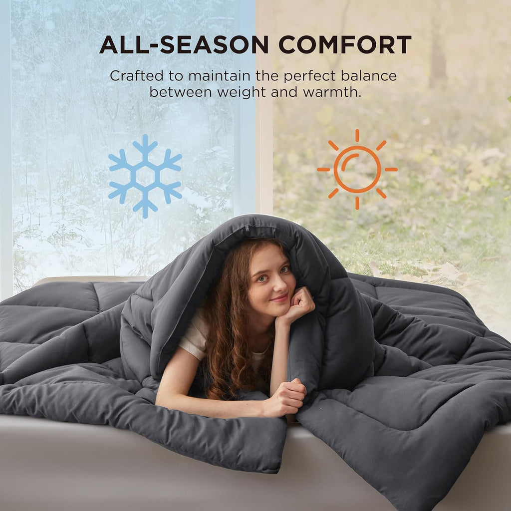 Bedsure Comforter Duvet Insert - All-Season Quilted Down Alternative Blanket, Dark Grey, Queen Plus 90x90 Inches