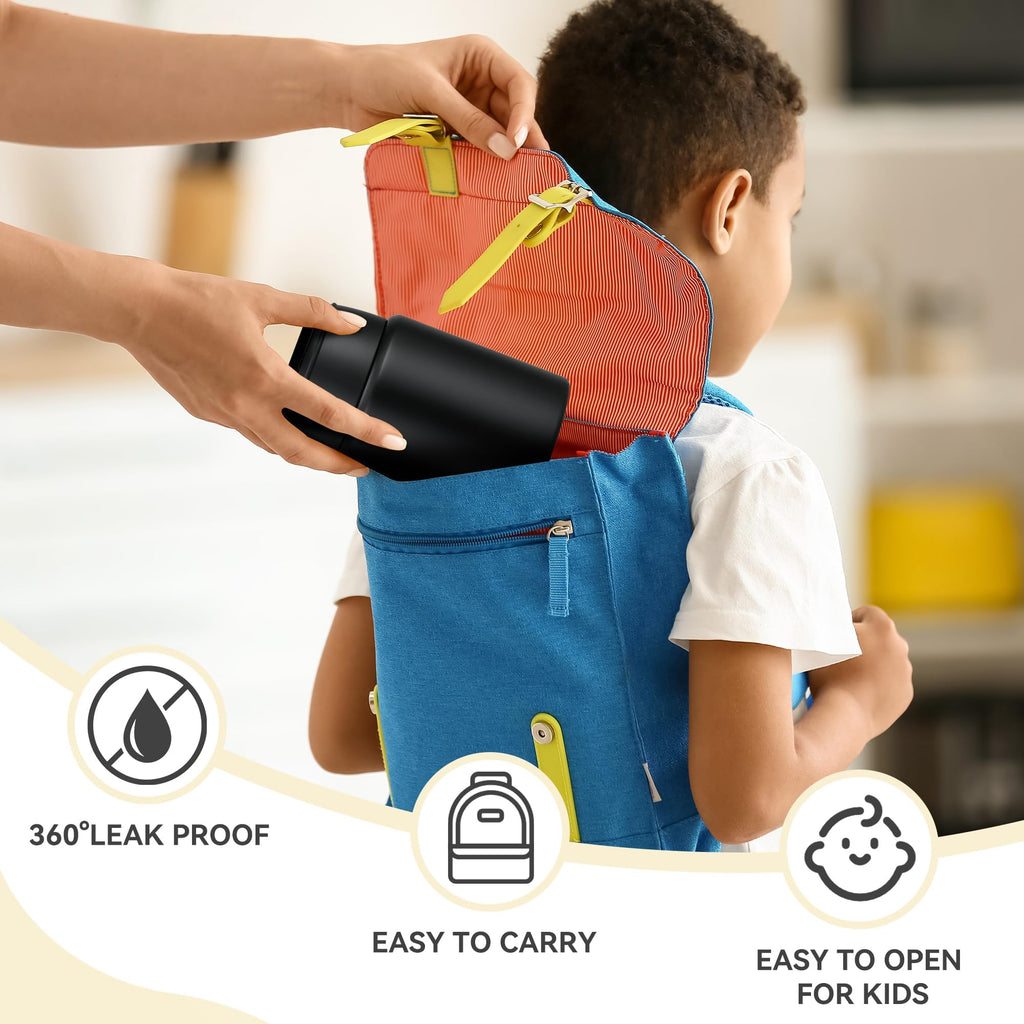 HAWEEK Soup Thermo for Hot Food Kids 16oz Insulated Food Jar Leakproof Thermo Lunch Container for Kids Wide-Mouth Stainless Steel Lunch Box for School with Handle Folding Spoon(3+)