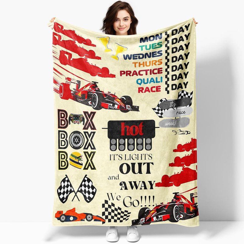 MHunter 50'' x 40'' Car Gift F1 Single Sided Flannel Blanket, Racing Car Throw Blanket House, Blankets All Seasons Warm Cozy Blankets for Sofa Chairs Bed Office Home Fans Boys Men Women All Ages