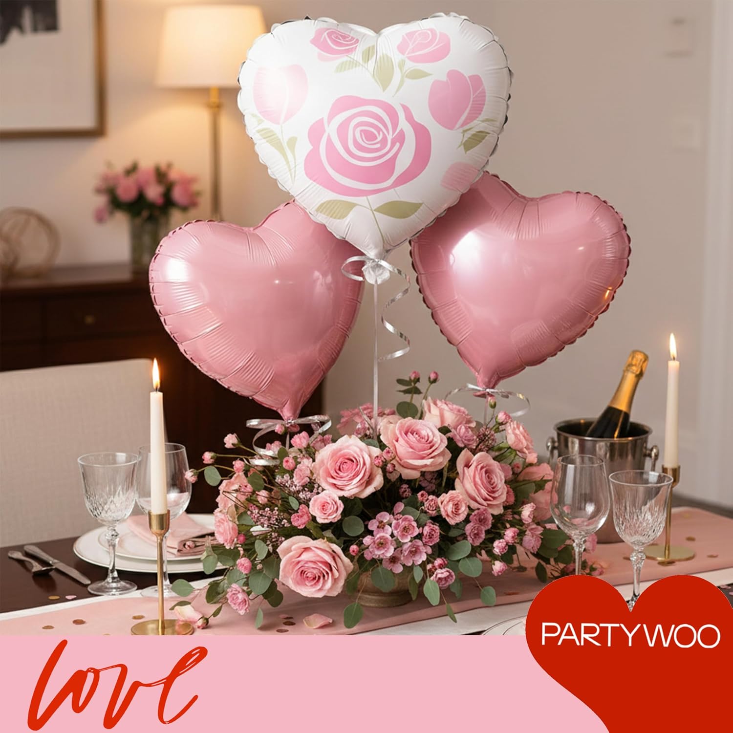 PartyWoo Pink Balloons - 127 Pcs in Various Sizes with Heart Foil for Valentine's Day Decor