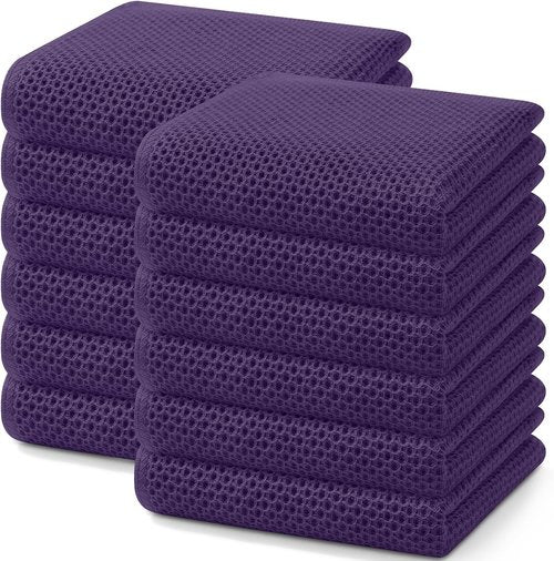 Homaxy Kitchen Dish Towels - Ultra Soft 100% Cotton Waffle Weave, Quick Drying, 13 x 28 Inches, 12-Pack, Eggplant