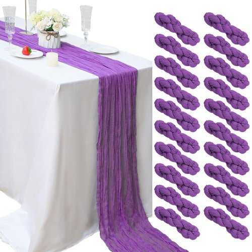 20 Pcs Purple Cheesecloth Table Runner 10FT Boho Gauze Table Runner Romantic Cheese Cloth Table Runners Rustic Sheer Runner for Wedding Engagement Bridal Baby Shower Birthday Party Cake Table Décor