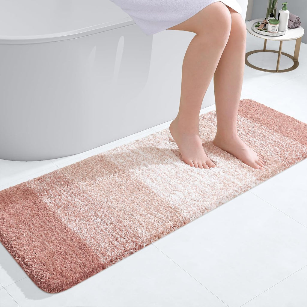 OLANLY Bathroom Runner Rug - Extra Soft Absorbent Microfiber Mat | Quick-Dry, Washable, 47x17 Inches, Peach