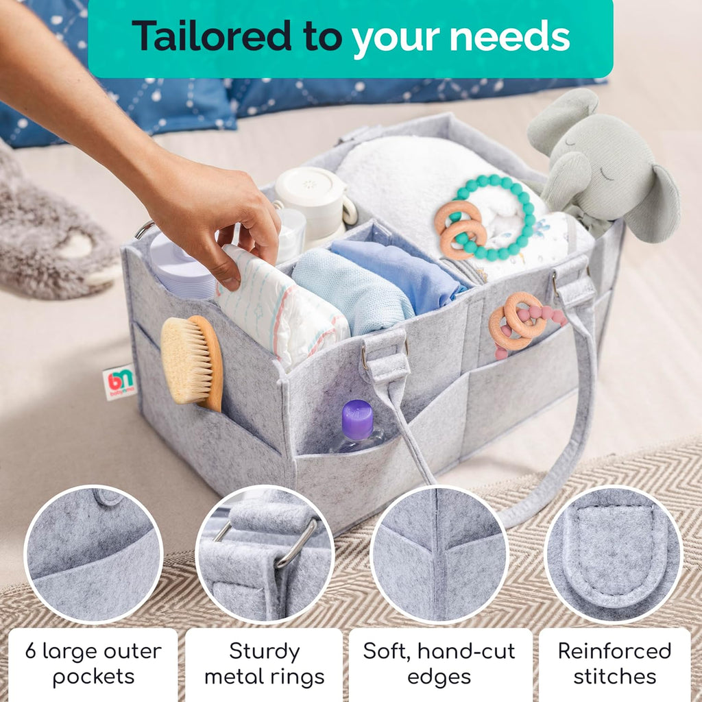 Skiennix Felt Diaper Caddy - Extra Large Portable Organizer for Baby & Toddler Items - Ideal for Nursery & Car