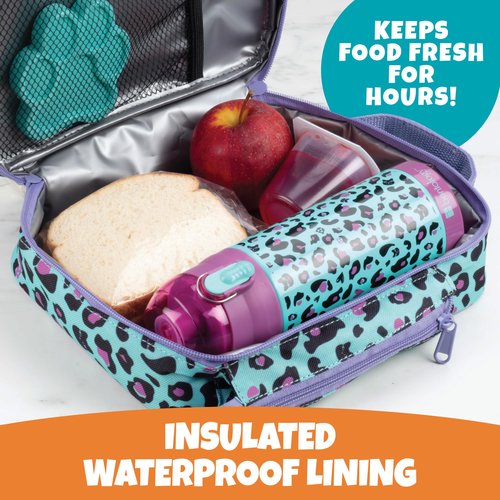 Bentology Insulated Lunchbox Kit w Reusable Stainless Steel Water Bottle & Freezer Hard Ice Pack- Kids Mini Cooler Thermal Tote, Easy to Clean Water-Resistant Bag- Back to School Work Picnic Essential