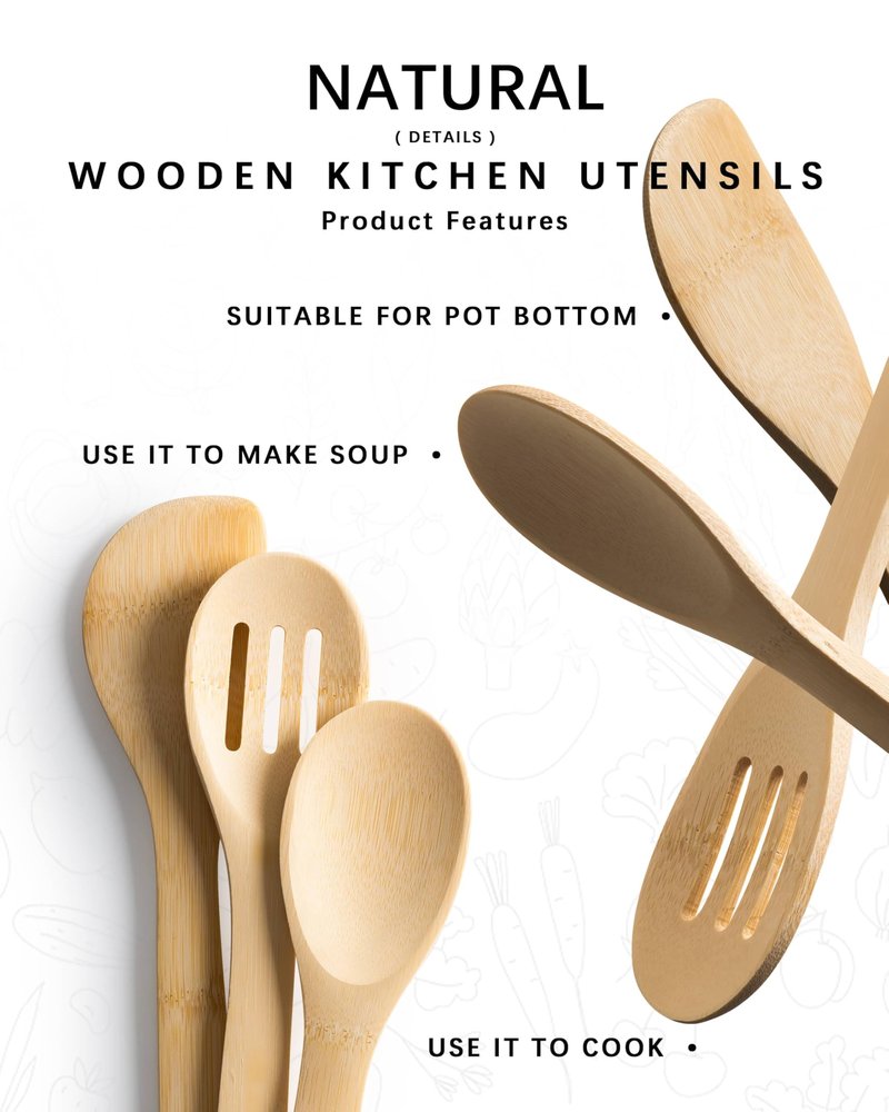 Hefild Wooden Spoons for Cooking, 3PCS Wooden Utensil Set Includes Slotted Spoon, Wooden Spoon & Wooden Spatula, Bamboo Cooking Utensils for Non-Stick Pans, Natural Bamboo Utensils