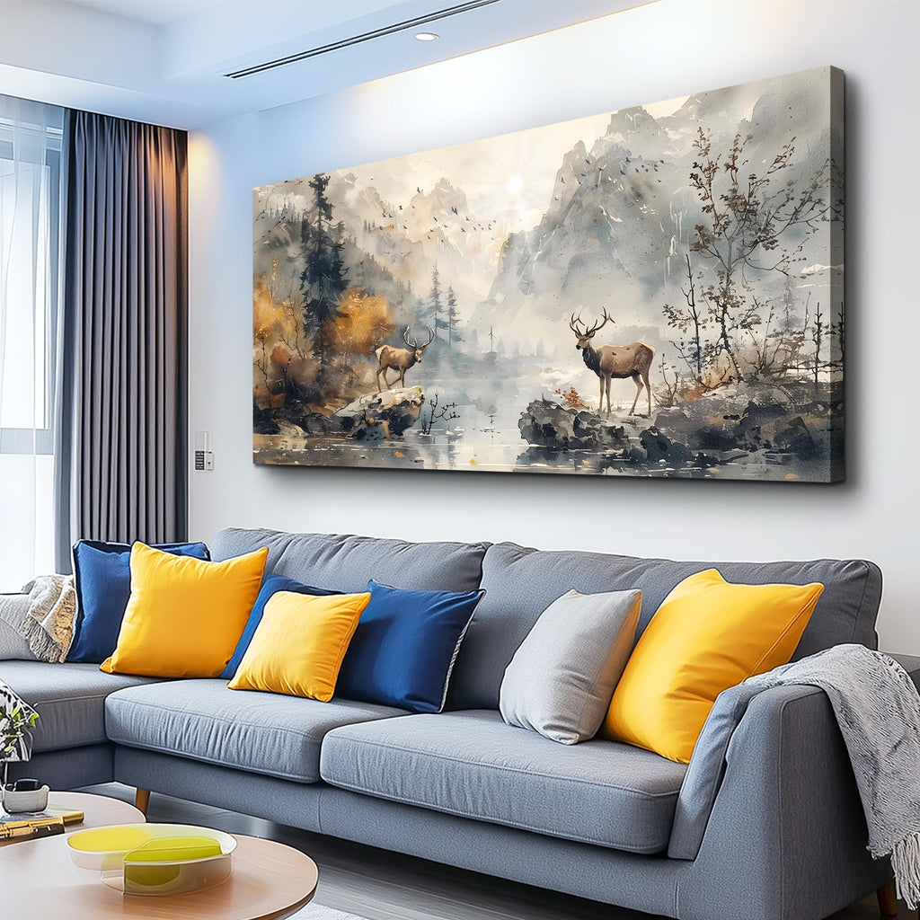 KELIYUAN Framed Canvas Wall Art Decor Living Room Large Wall Decorations For Office Mountain Landscape Ink Painting Abstract Pictures Bedroom Wall Decor Artwork Room Mural Home Decor 24x48 In