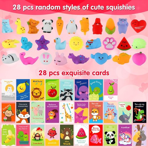 **Squishy Toys 28-Pack | Kawaii Squishies with Cards - Perfect Goodie Bag Stuffers & Party Favors for Kids 4-12**