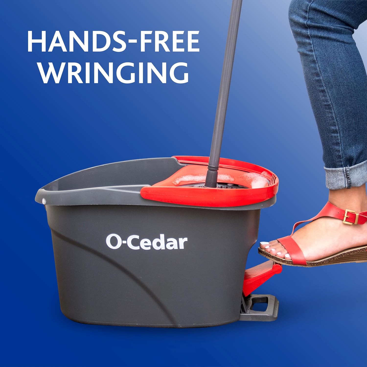 O-Cedar EasyWring Microfiber Spin Mop & Bucket Cleaning System - Includes 2 Extra Refills, Red/Gray