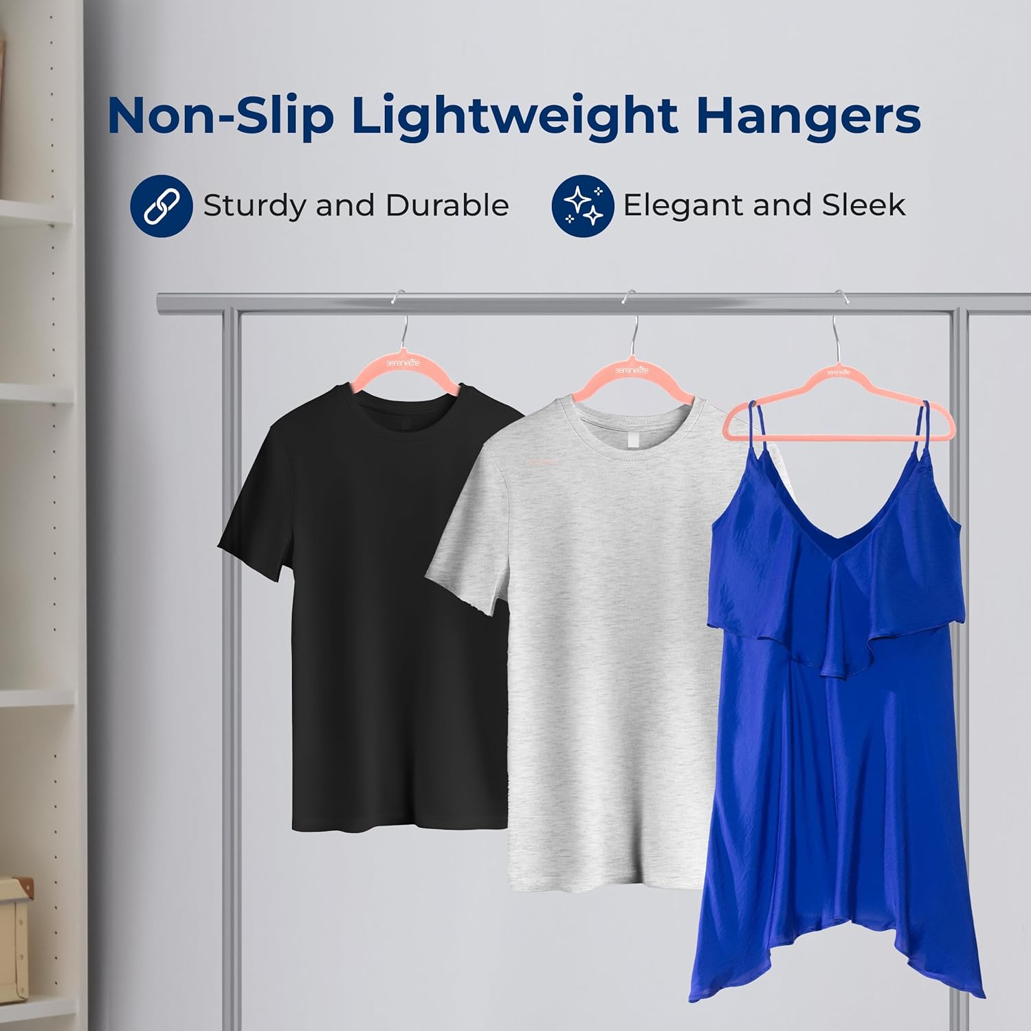 SereneLife Velvet Hangers - Non-Slip Felt Design with 360° Swivel Hook | Ultra-Thin & Space-Saving for Shirts, Sweaters & Dresses