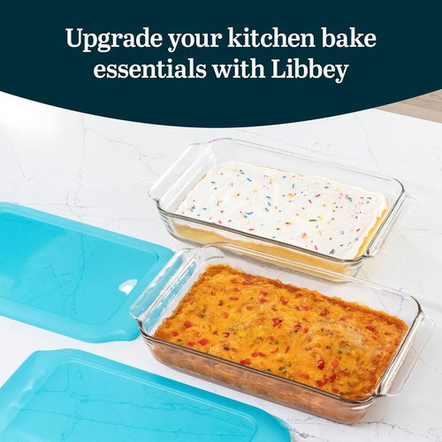 Libbey Premium Glass Baking Dish Set - Stackable Casserole Dishes with Lids | 2-Piece Set for Casseroles, Lasagna, Cakes