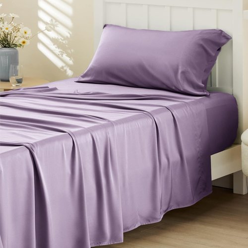 Bedsure Cooling Twin XL Sheets - Breathable Rayon from Bamboo | Soft, Deep Pocket Up to 16 Inches, Lilac