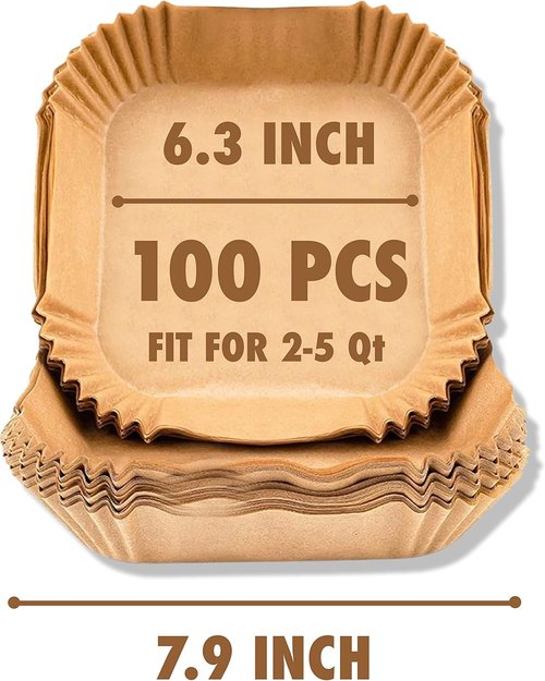 Air Fryer Liners - 100PCS Unbleached Non-Stick Parchment Paper for 2 to 5 Qt Air Fryers | 6.3 Inch