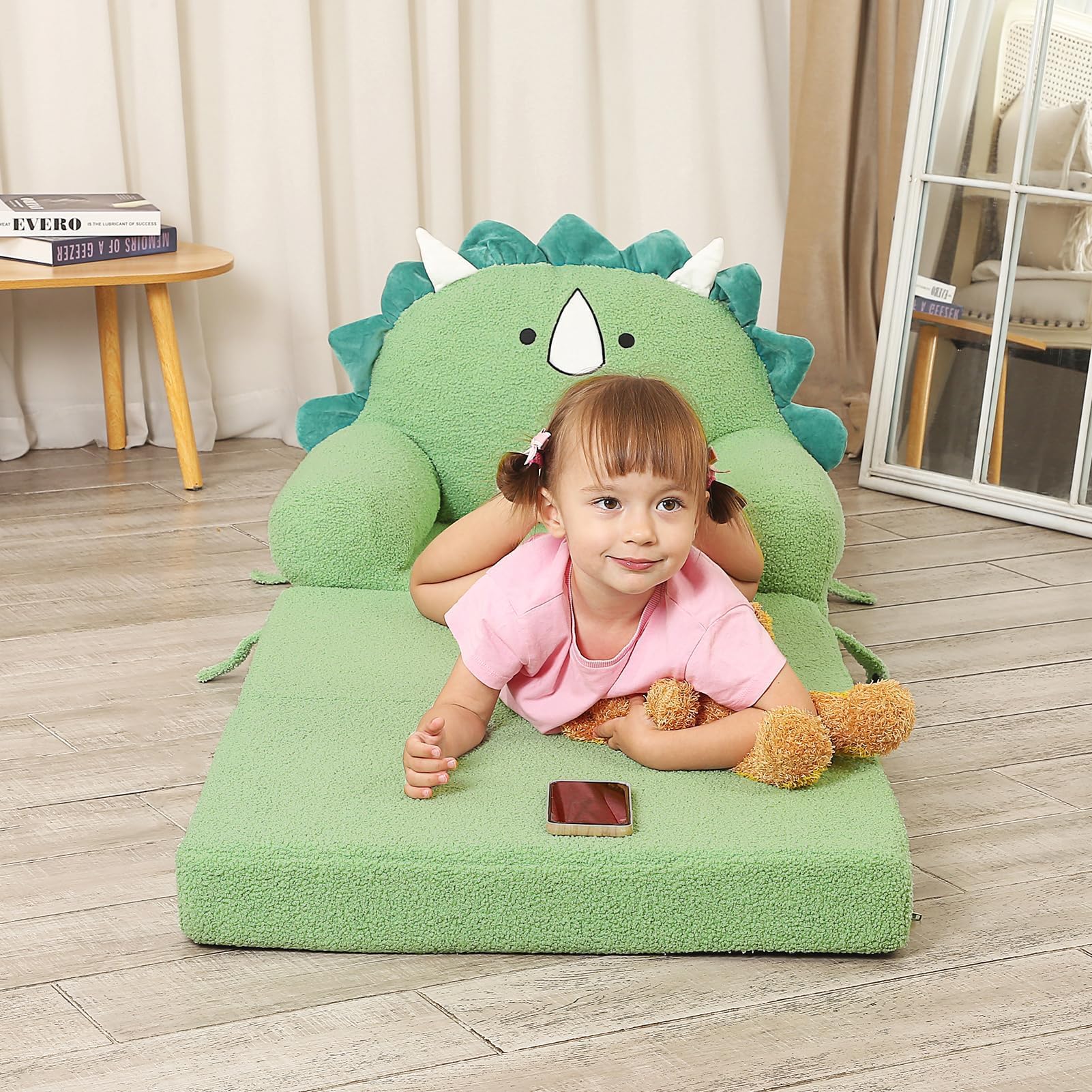MOMCAYWEX Kids Sofa, Sherpa Couch with Tri-Layer Foam Cushions, Comfy Seating for Kids Age 18 Months and Up, Green