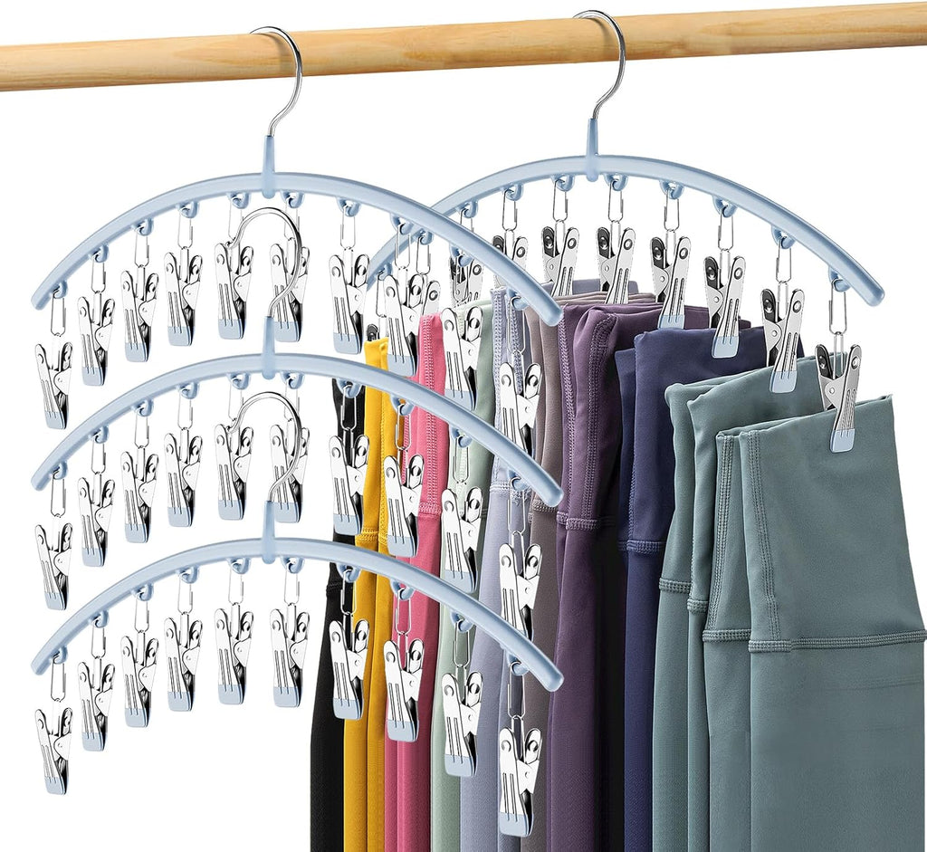 Volnamal Legging Organizer - Metal Yoga Pants Hanger with Rubber Coating | 4 Pack Holds 40 Leggings, Space-Saving Design, Blue