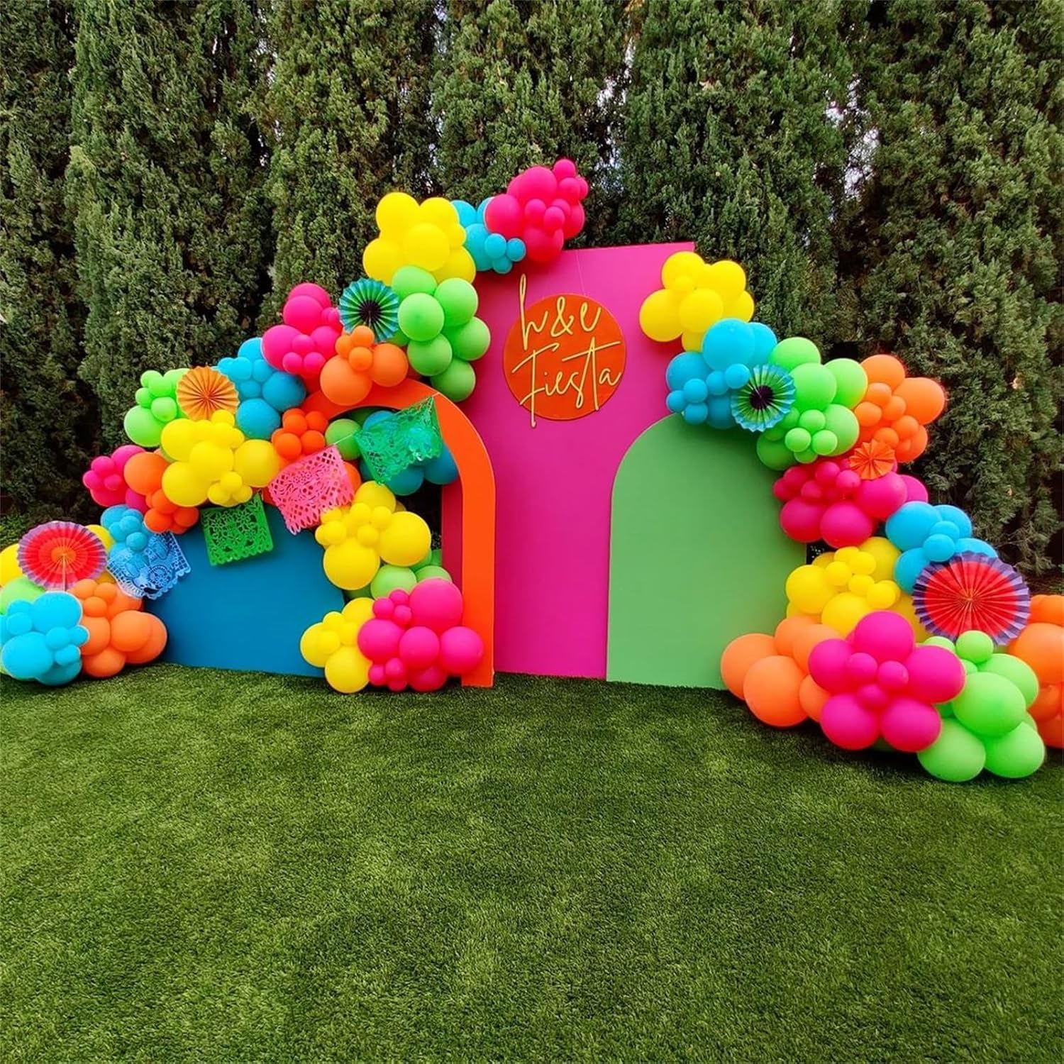Skiennix 141 Pcs Rainbow Balloon Arch Kit - Neon Summer Colors for Hawaiian Luau & Birthday Parties