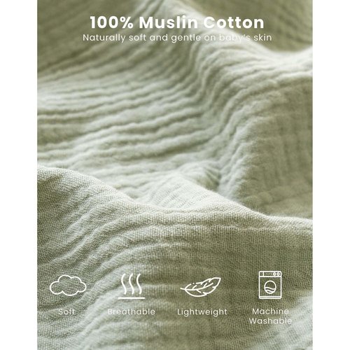 Konssy Muslin Baby Sleep Sack - 100% Cotton Wearable Blanket for Infants | 6-12 Months, 0.8 TOG, 2-Pack (Woodland, Sage)