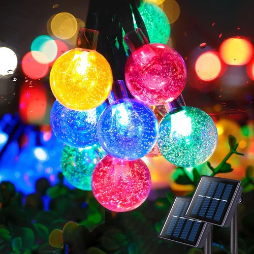 JMEXSUSS Solar String Lights - 41.6FT Crystal Globe Design | 60 LED Waterproof Outdoor Lights - 8 Modes for Patio, Garden, and Party (Multicolor)