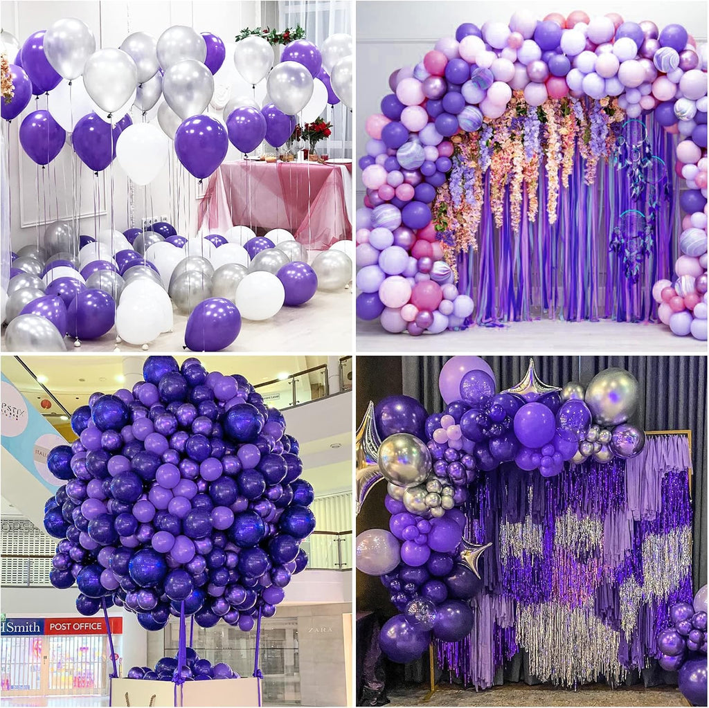 RUBFAC 129-Piece White & Purple Balloon Set - Perfect for Garland & Arch Decor | Various Sizes 5-18 Inches