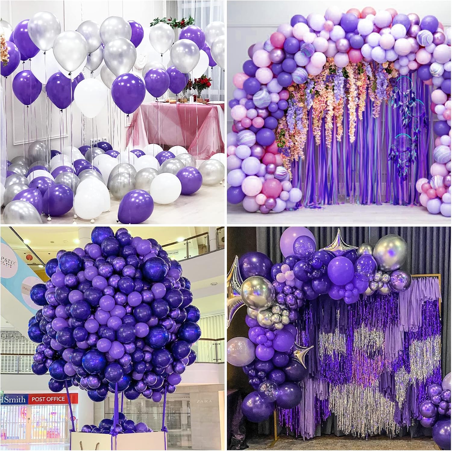 RUBFAC 129-Piece White & Purple Balloon Set - Perfect for Garland & Arch Decor | Various Sizes 5-18 Inches