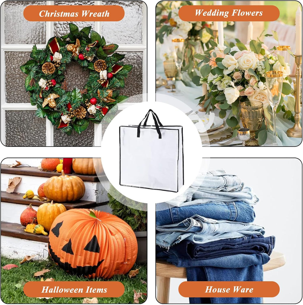 Skiennix Wreath Storage Bag - 5 Pack 26x9 Inch Zippered Organizer with Handles for Christmas Decor