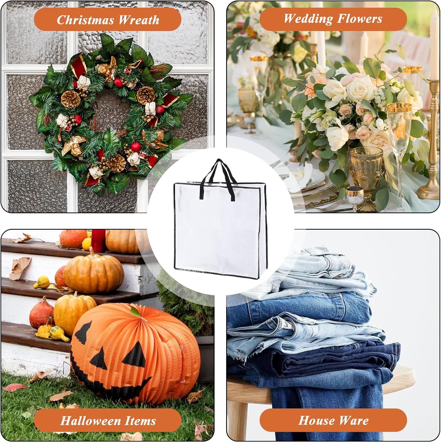 Skiennix Wreath Storage Bag - 5 Pack 26x9 Inch Zippered Organizer with Handles for Christmas Decor