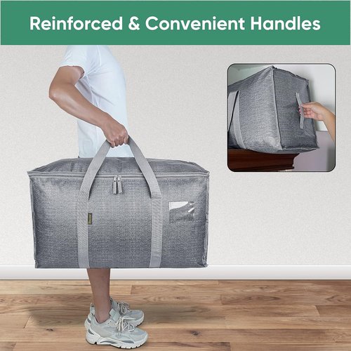 BALEINE Oversized Moving Bags - Heavy-Duty Storage Totes with Reinforced Handles | 8-Pack in Winter Grey