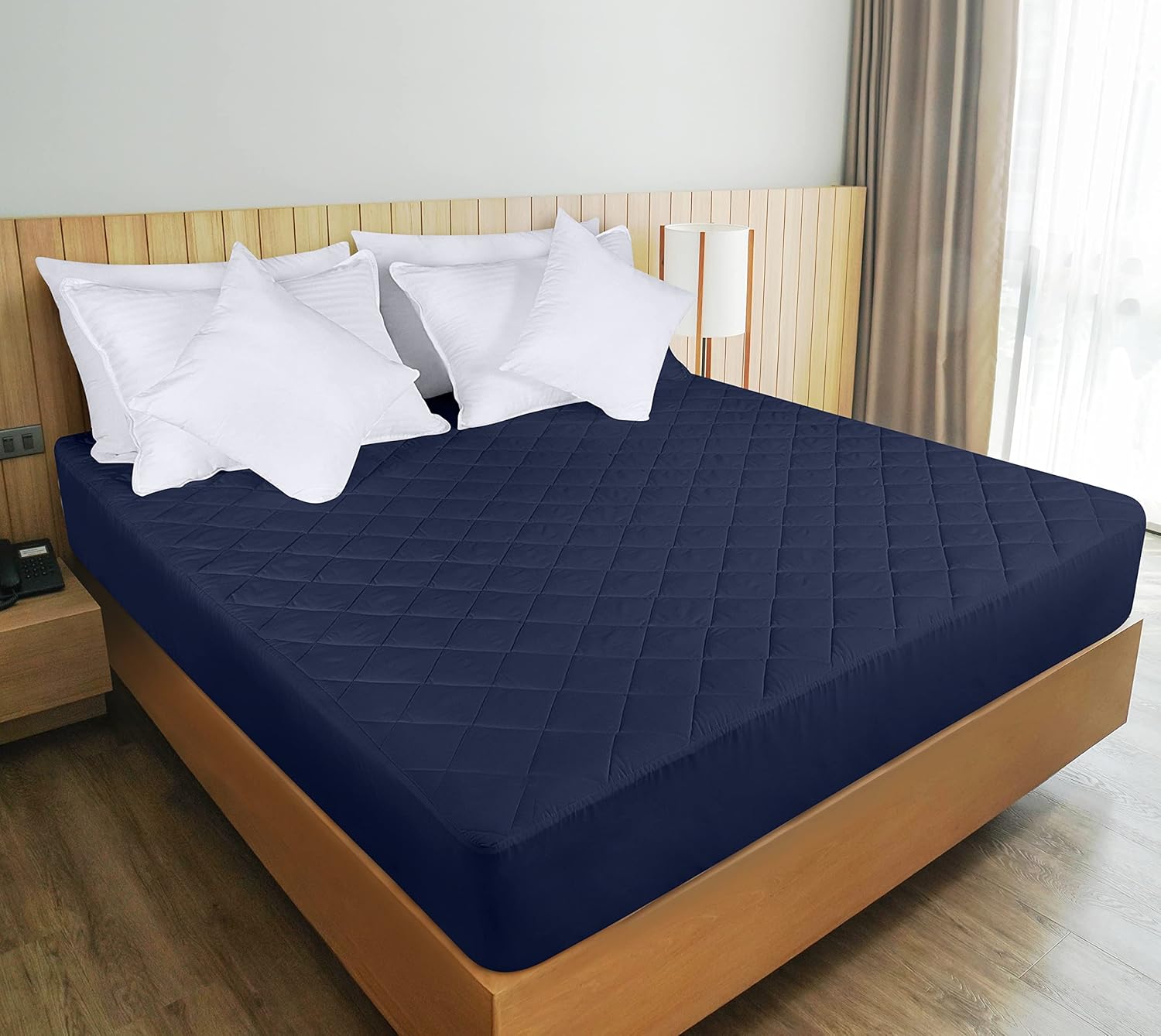 Utopia Bedding Quilted Fitted Mattress Pad - Queen Size Deep Pocket Protector | Navy, Machine Washable