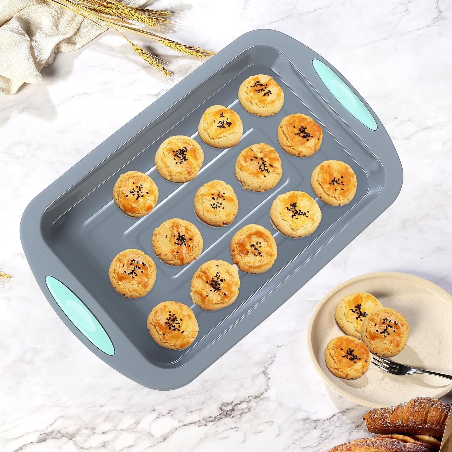 Tongjude Silicone Bakeware Set - 51 Pieces Non-Stick Baking Pans with Muffin, Cake, and Loaf Molds