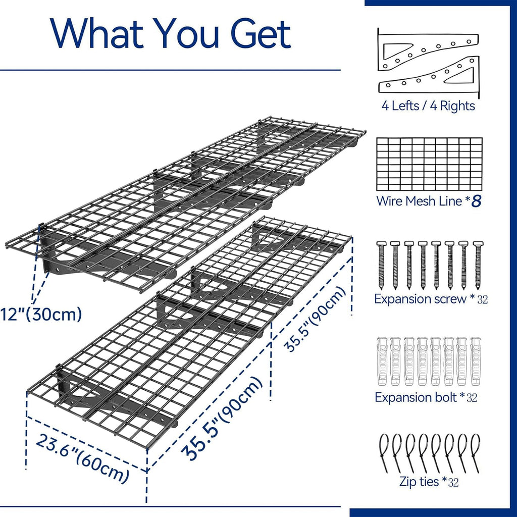 Sturdy Garage Wall Shelving by [Brand Name] - Heavy Duty 2-Pack Storage Rack | 70.86” x 23.6” | Black