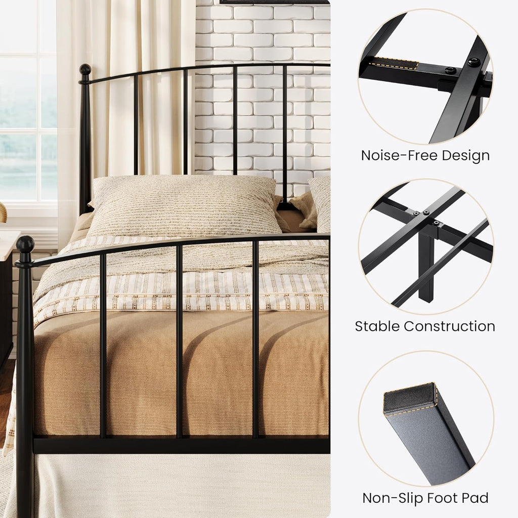 SHA CERLIN Queen Bed Frame - Metal Platform Design with Victorian Iron Headboard & Footboard | Easy Assembly, Black