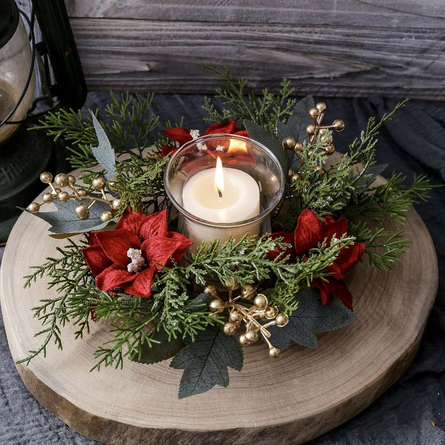 Regine Switzerland Christmas Candle Rings - Artificial Flower & Gold Berries Decor | 2-Piece Set