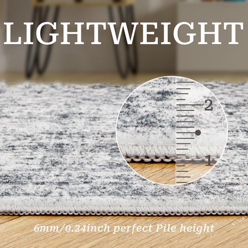 Restydon Kitchen Runner Rugs Non Skid Washable - 2.5 x 10 Runner Rug with Anti Slip Backing, Ultra-Thin Soft Rug Runner for Hallway, Bedroom, Living Room (2'x10', Grey/Ivory)