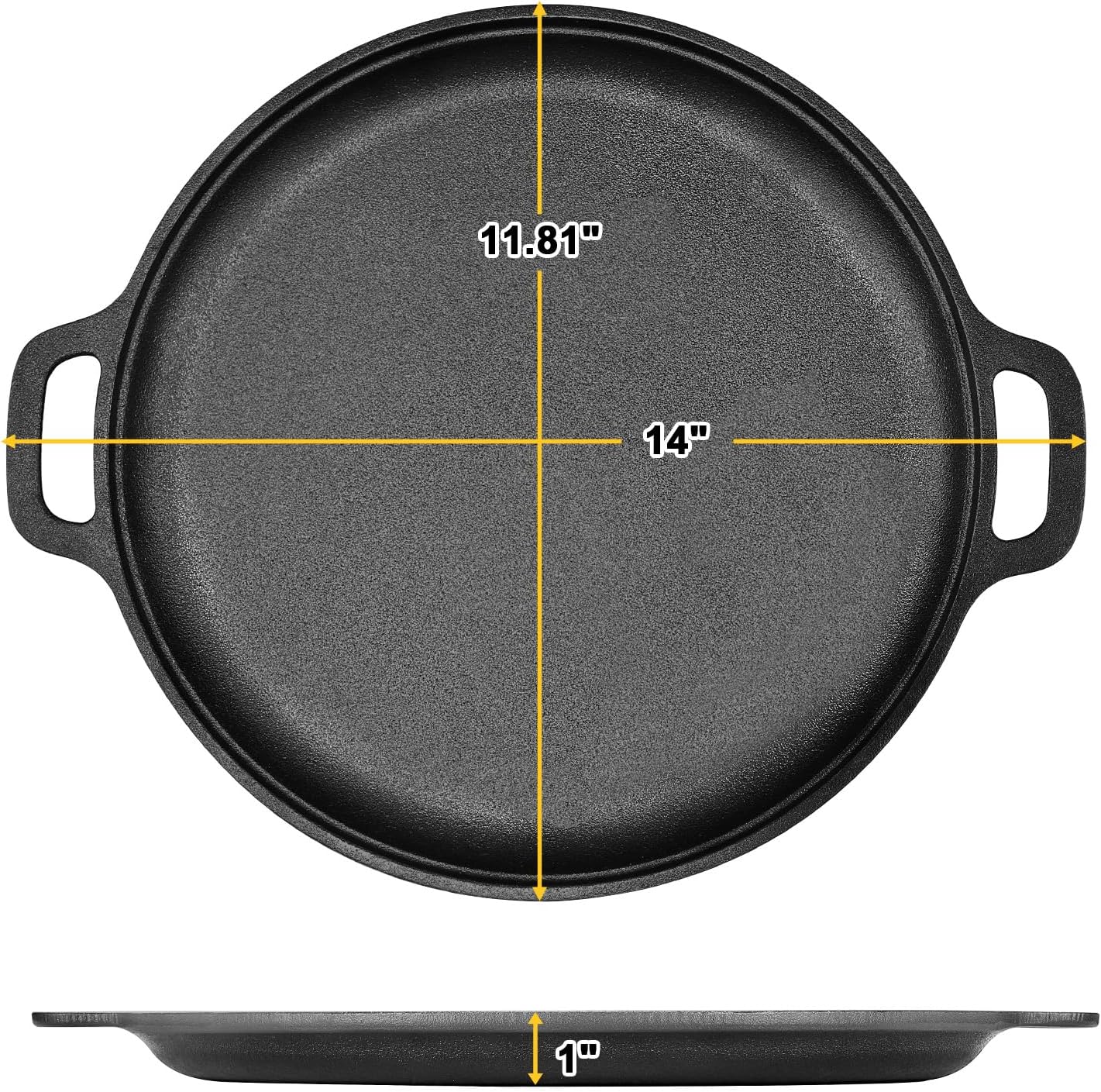 Skiennix Cast Iron Pizza Pan - 13.8 Inch Round Comal for Even Heating | Heavy-Duty with Dual Handles