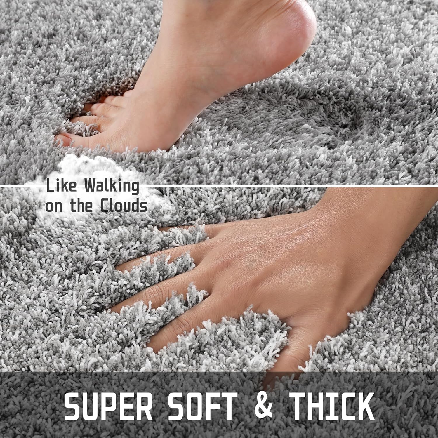 Yimobra Non-Slip Bathroom Rugs - Ultra Soft, Water Absorbent Plush Mats | 24x17 Light Gray & White