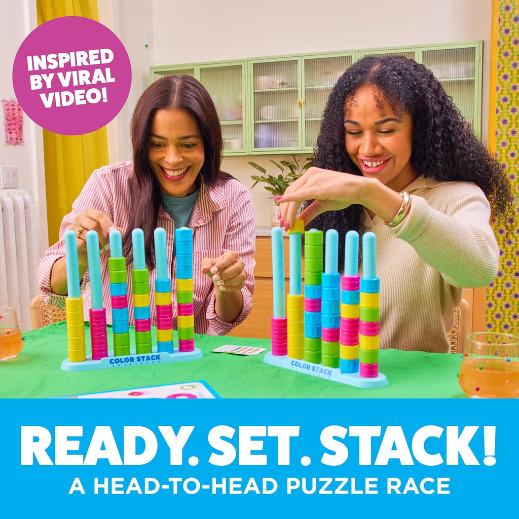 Relatable Color Stack Challenge - Fast-Paced Color Matching Puzzle Game for Family Fun | Includes 2 Stack Racks, 50 Challenge Cards, 80 Rings