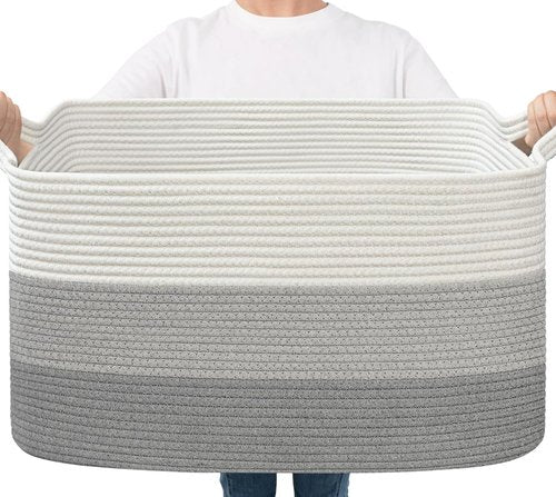 Goodpick Storage Basket - Large Woven Toy Organizer | 21.6" x 14.9" x 11.8" | Gray Blanket Basket